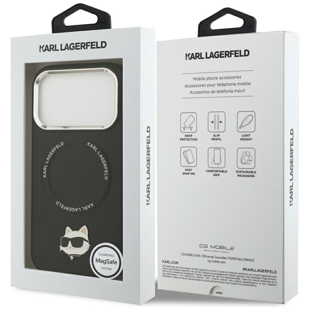 Karl Lagerfeld - Leather Choupette Pin MagSafe (KLHMP17LPSMLRCHK) - iPhone 17 Pro - Black