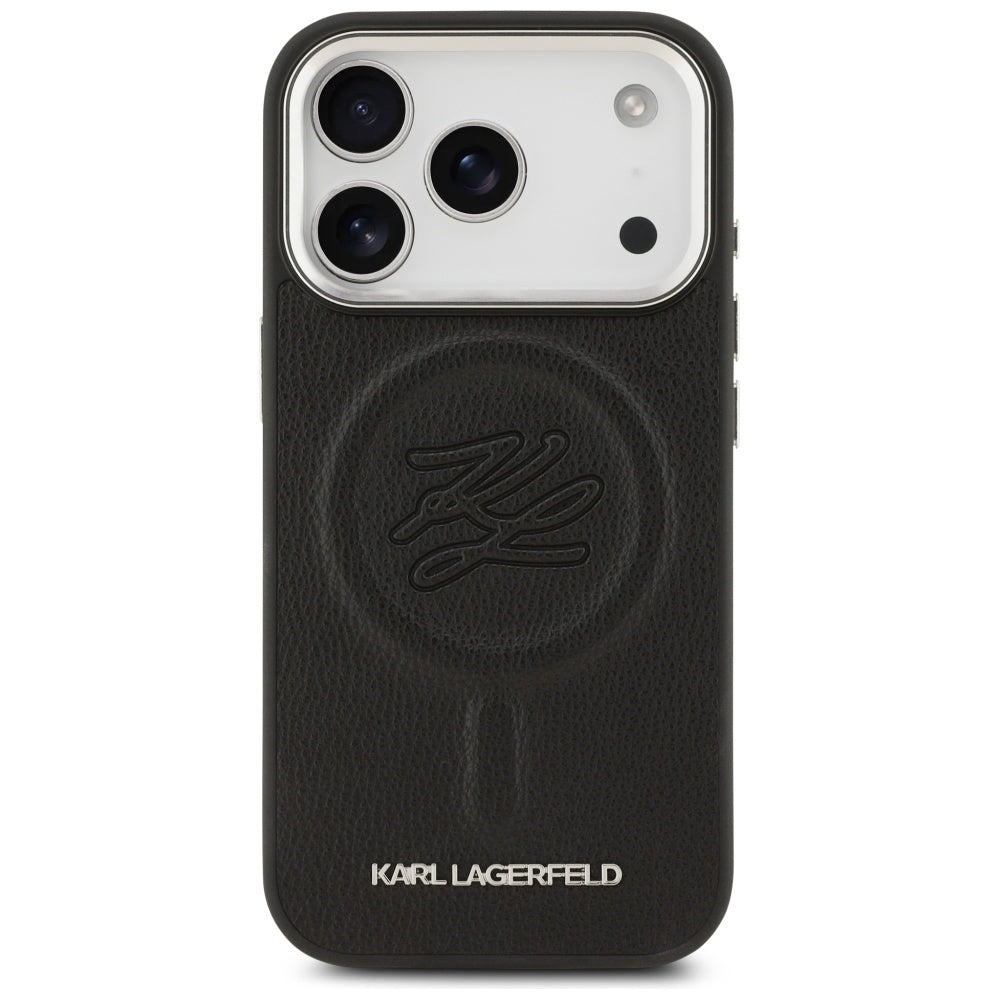 Karl Lagerfeld - Leather with Initial & Metal Logo MagSafe (KLHMP17LPGFKLRDK) - iPhone 17 Pro - Black