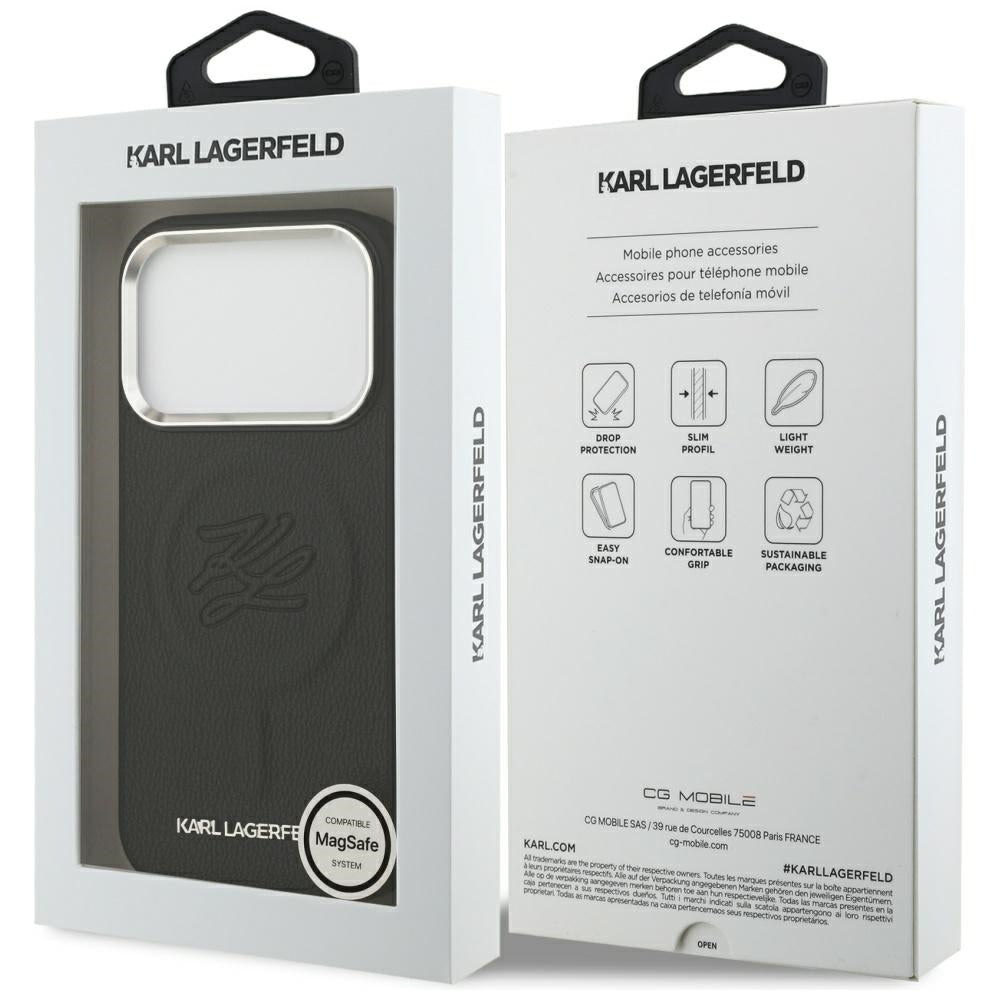 Karl Lagerfeld - Leather with Initial & Metal Logo MagSafe (KLHMP17LPGFKLRDK) - iPhone 17 Pro - Black