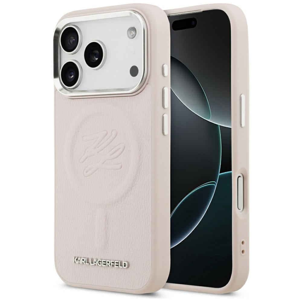 Karl Lagerfeld - Leather with Initial & Metal Logo MagSafe (KLHMP17LPGFKLRDP) - iPhone 17 Pro - Pink