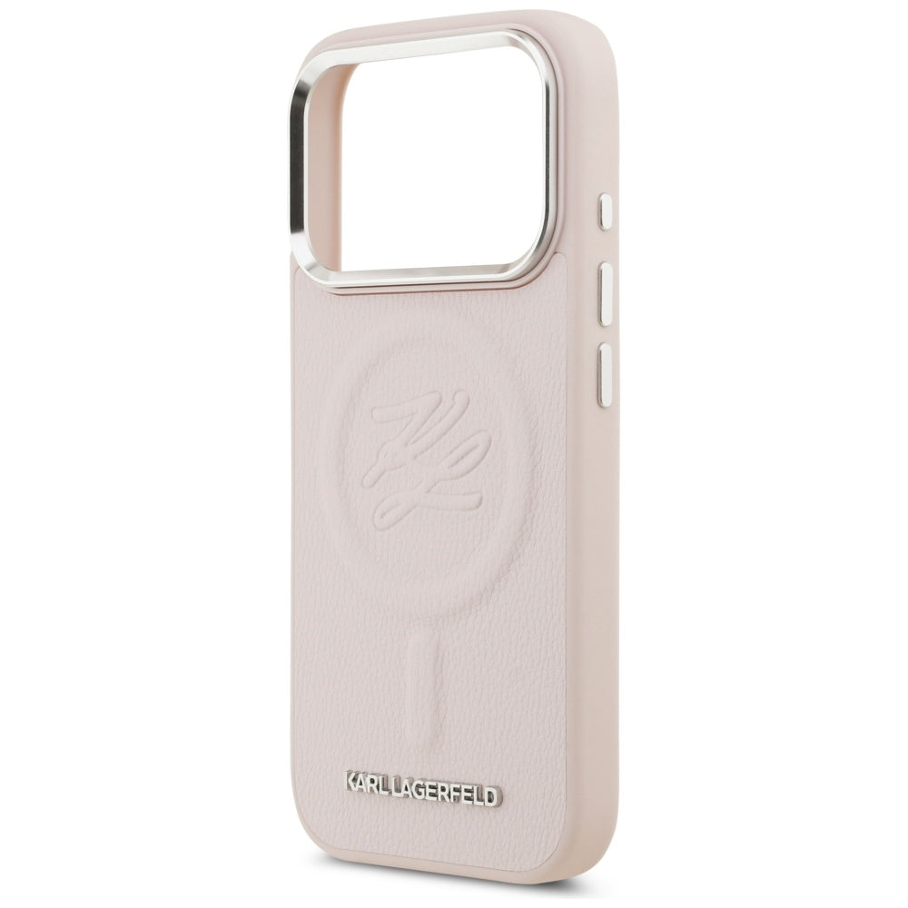 Karl Lagerfeld - Leather with Initial & Metal Logo MagSafe (KLHMP17LPGFKLRDP) - iPhone 17 Pro - Pink