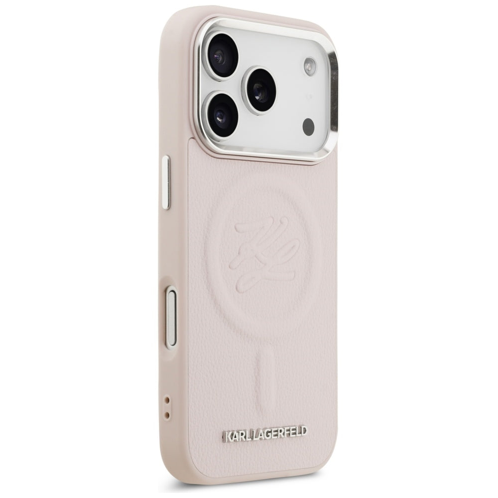 Karl Lagerfeld - Leather with Initial & Metal Logo MagSafe (KLHMP17LPGFKLRDP) - iPhone 17 Pro - Pink
