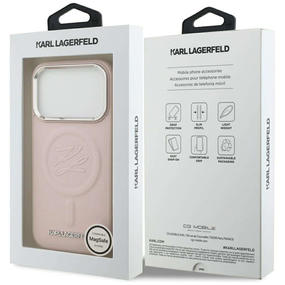 Karl Lagerfeld - Leather with Initial & Metal Logo MagSafe (KLHMP17LPGFKLRDP) - iPhone 17 Pro - Pink