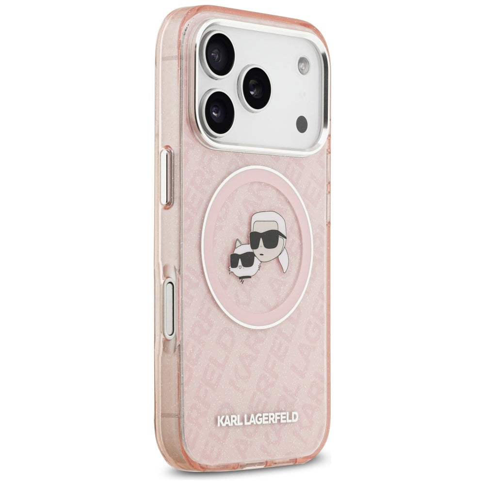 Karl Lagerfeld - IML Glitter K&C Heads Logo MagSafe (KLHMP17LHMKBKCHOP) - iPhone 17 Pro - Pink