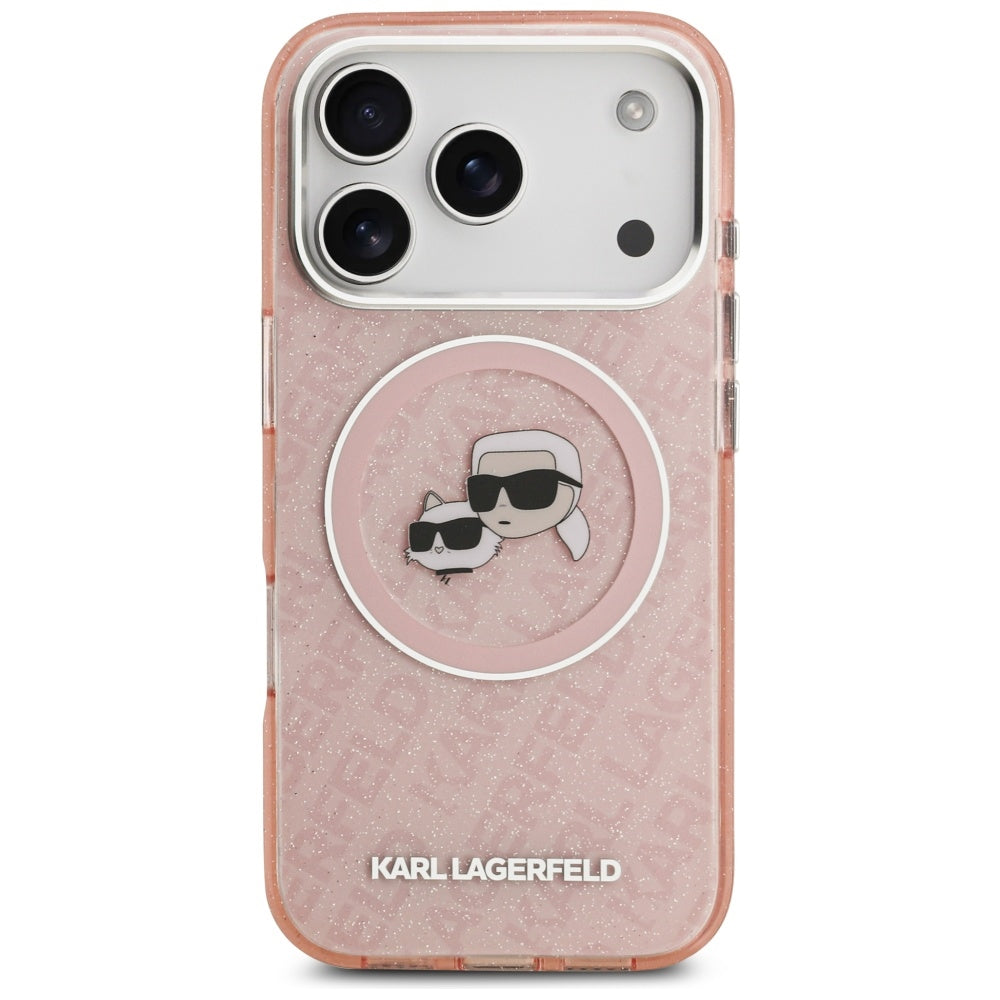 Karl Lagerfeld - IML Glitter K&C Heads Logo MagSafe (KLHMP17LHMKBKCHOP) - iPhone 17 Pro - Pink