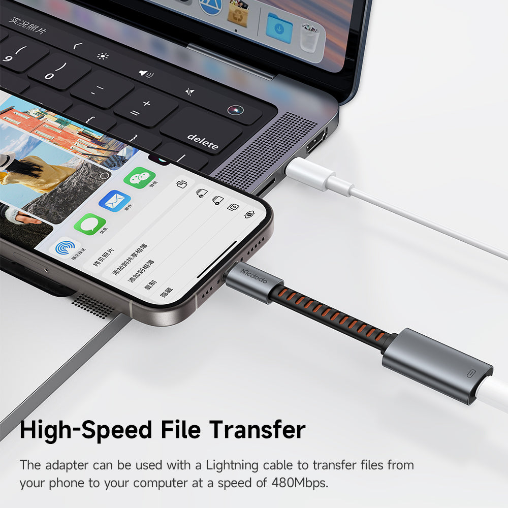 Mcdodo - Audio Adapter (CA-4870) - Lightning to Type-C, 2A, 24W, 480Mbps, OTG, Support Fast Charge, Call Function, 0.1m - Gray