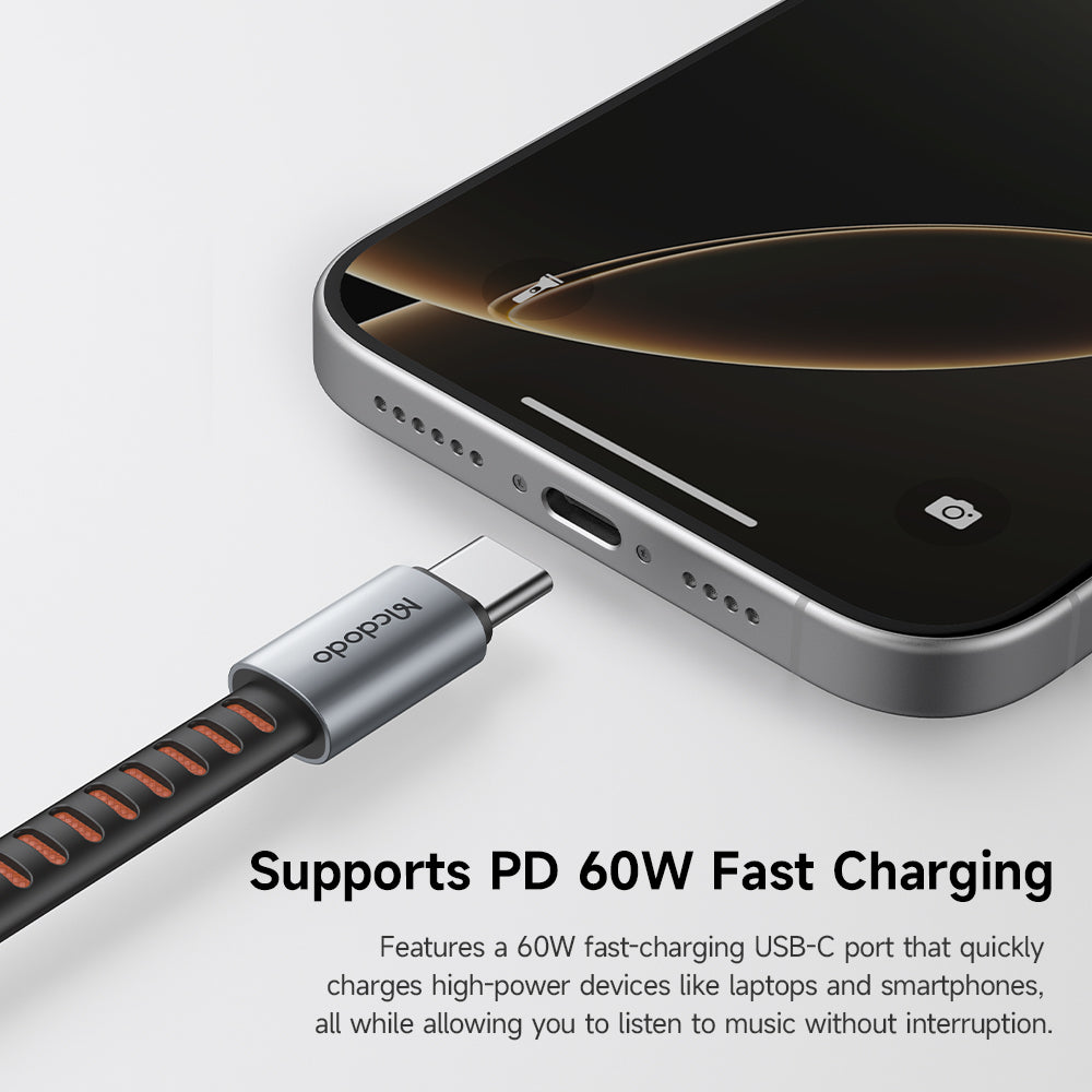 Mcdodo - Audio Adapter (CA-3370) - Type-C to 2x Type-C, 3A, 60W, Premium Sound Quality, Aluminum Alloy/Nylon, 0.1m - Gray