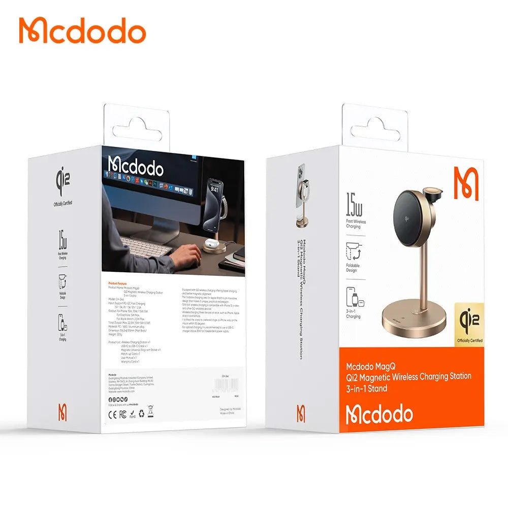 Mcdodo - Wireless Charging Station Black Swan Series (CH-2463) - Magnetic, for iPhone/iWatch/Earbuds, 22.5W, Qi2 - Gold