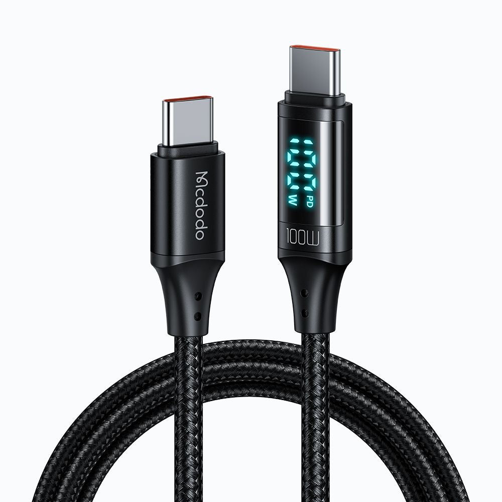 Mcdodo - Data Cable (CA-1100) - Type-C to Type-C, with Digital Displaly, Nylon Braided, Aluminum Alloy, 100W, 1.2m - Black