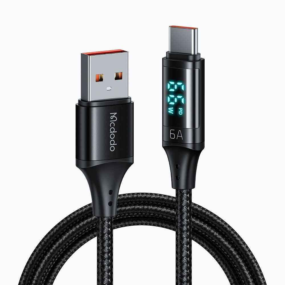 Mcdodo - Data Cable (CA-1080) - USB 2.0 to Type-C, with Digital Displaly, Nylon Braided, Aluminum Alloy, 6A, 1.2m - Black