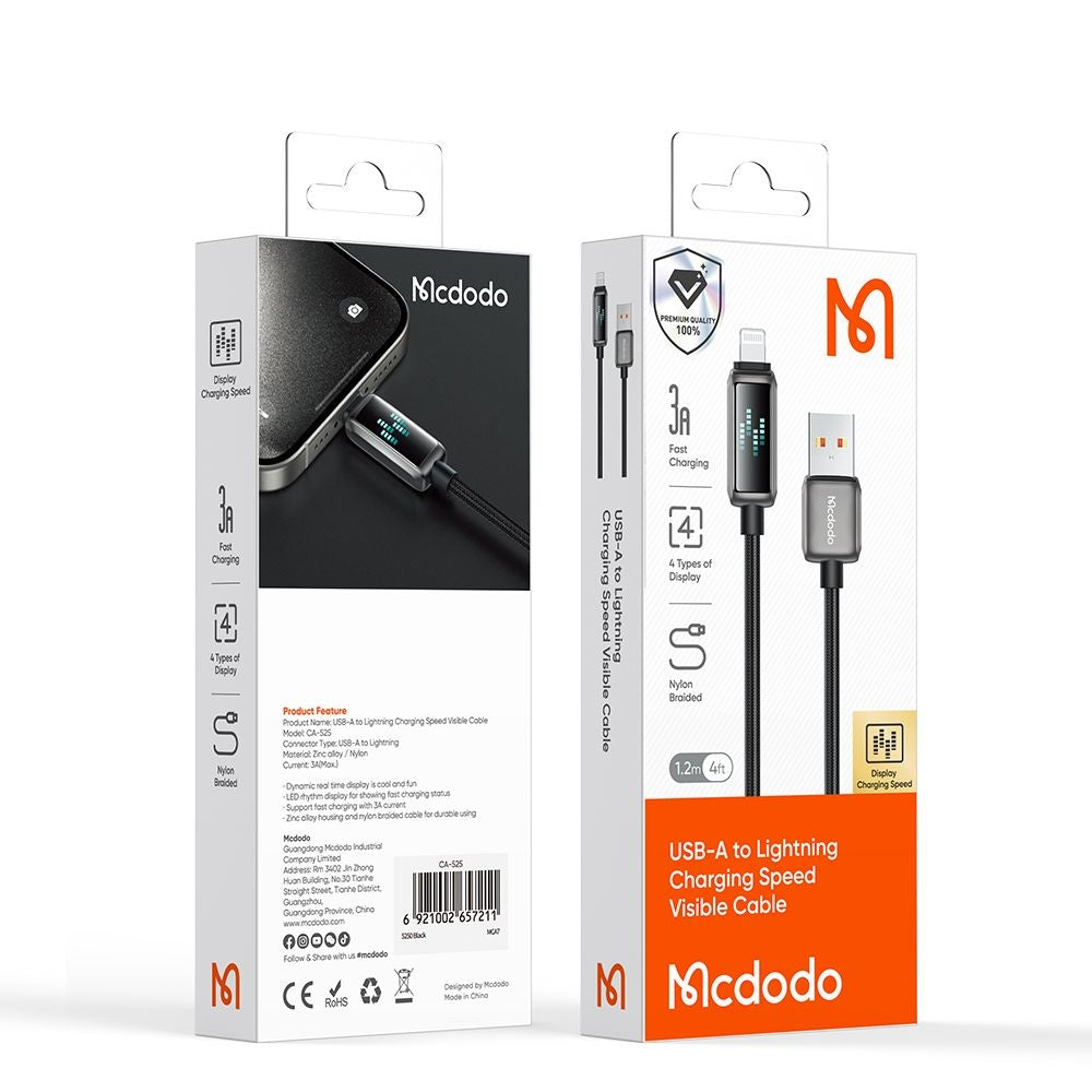 Mcdodo - Data Cable (CA-5250) - USB-A to Lightning, LED Display, 1.2m - Black