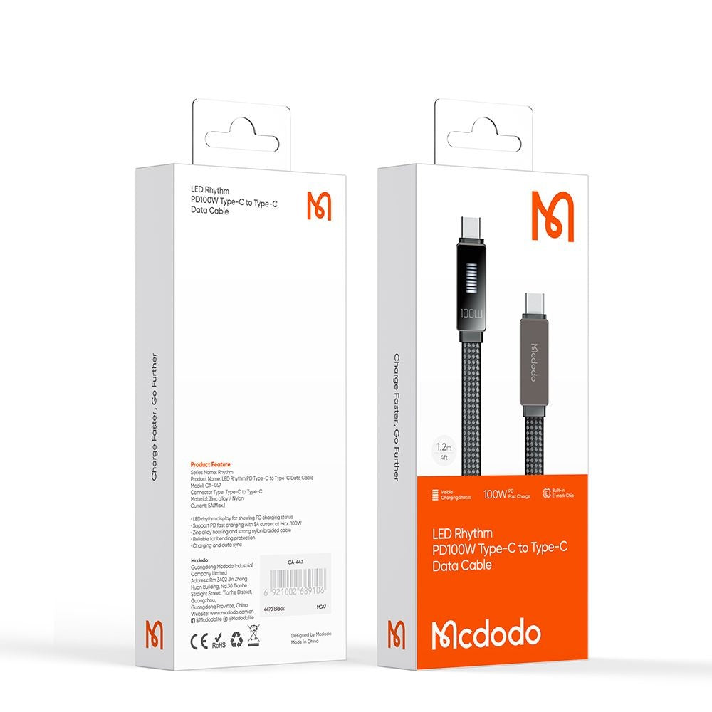 Mcdodo - Data Cable Rythm Series (CA-4470) - Type-C to Type-C, 100W, LED Display, PD Fast Charging, 1.2m - Black