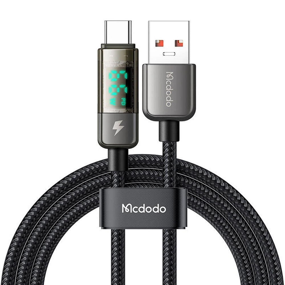 Mcdodo - Data Cable (CA-3630) - Type-C to USB-A, 6A Digital Display, Auto Power Off, Transparent Design, 1.2m - Black