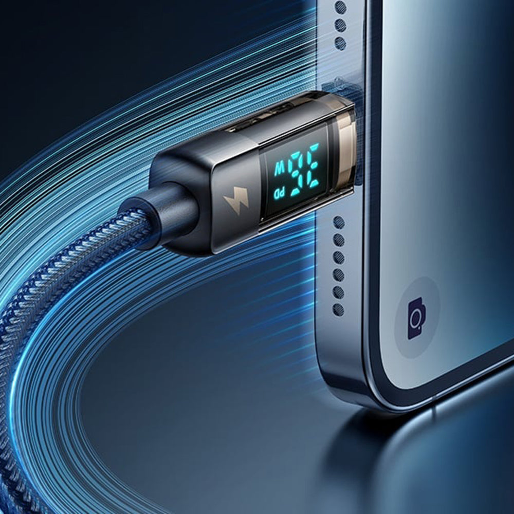 Mcdodo - Data Cable (CA-3600) - Type-C to Lightning, 36W, Digital Display, Auto Power Off, Transparent Design, 1.2m - Black