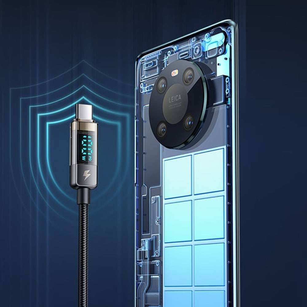 Mcdodo - Data Cable (CA-3610) - Type-C to Type-C, 100W, Digital Display, Auto Power Off, Transparent Design, 1.2m - Black