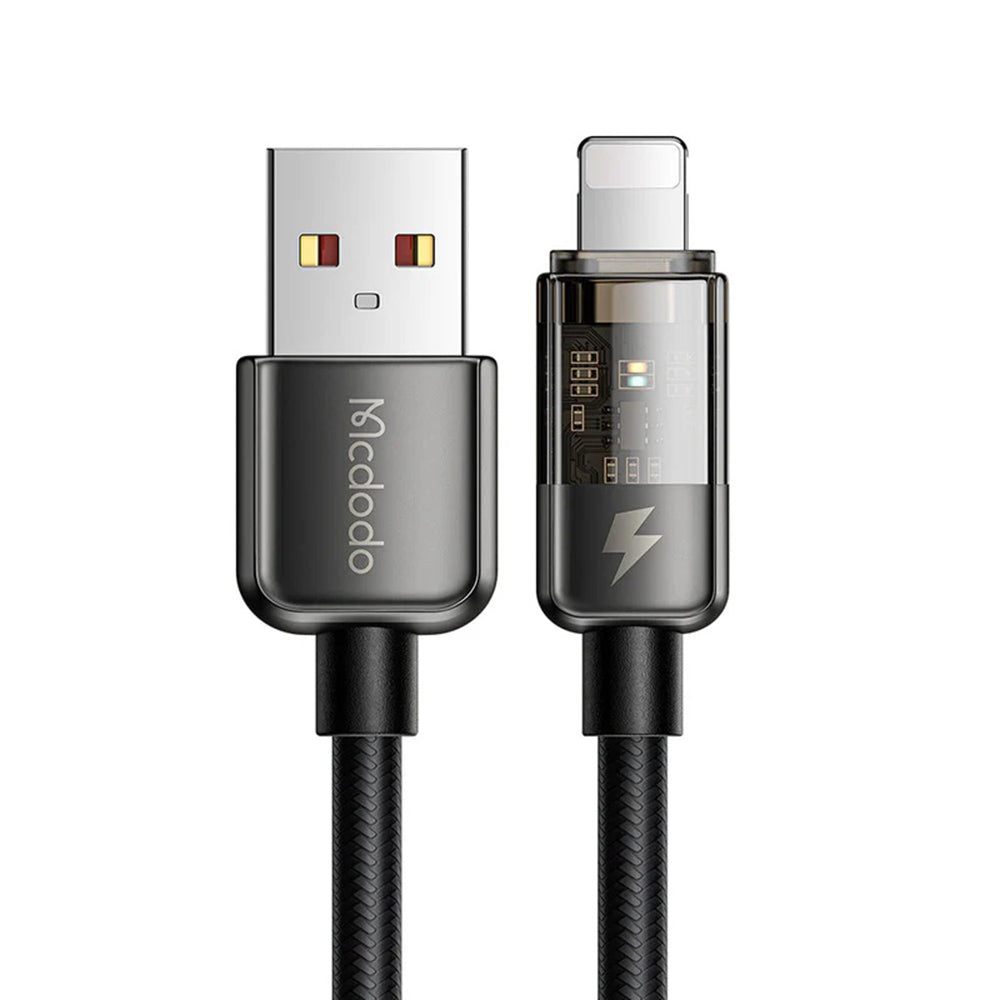 Mcdodo - Data Cable (CA-3140) - USB-A to Lightning, 3A, Transparent Design, Auto Power Off, 1.2m - Black