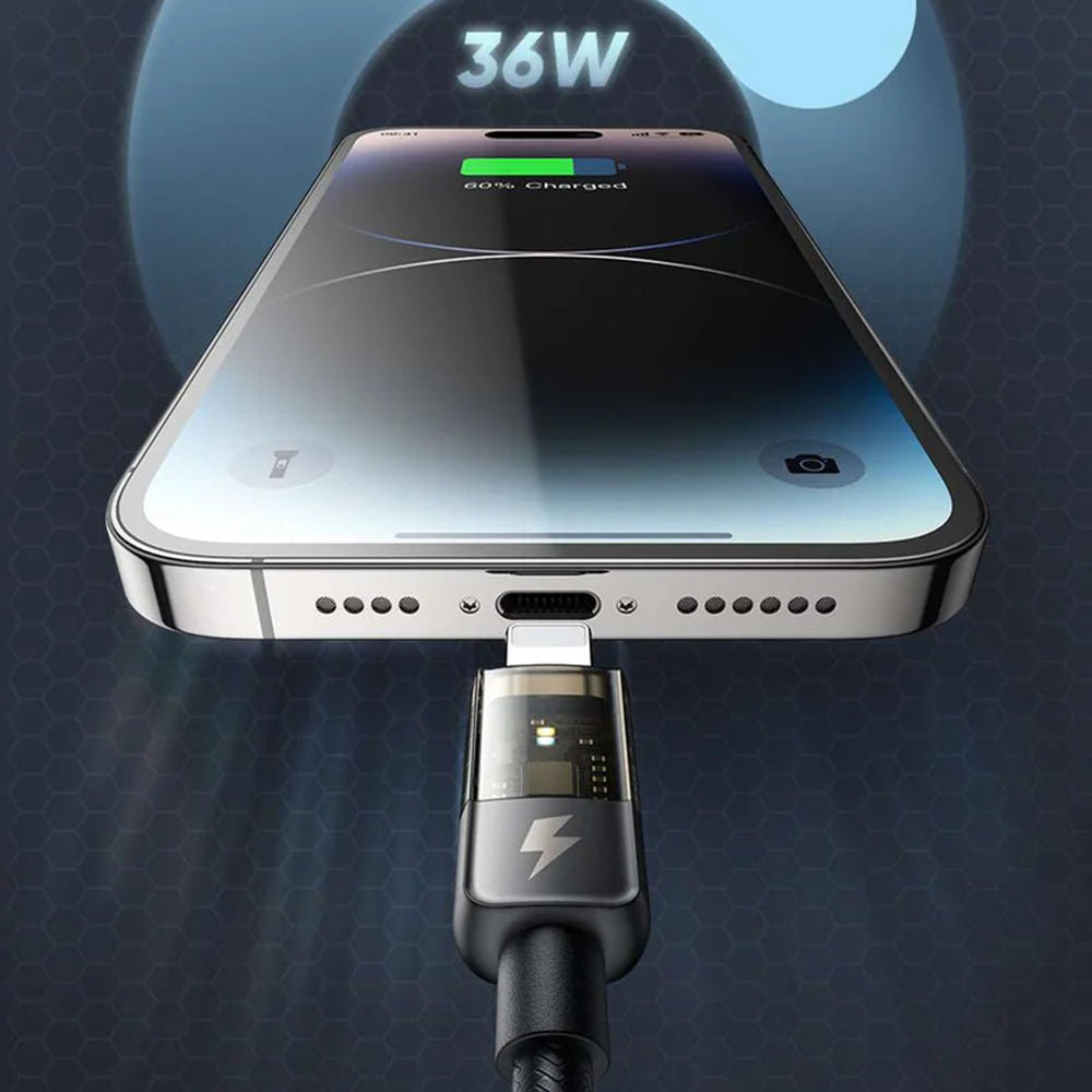 Mcdodo - Data Cable (CA-3160) - Type-C to Lightning, 36W, Transparent Design, Auto Power Off, 1.2m - Black