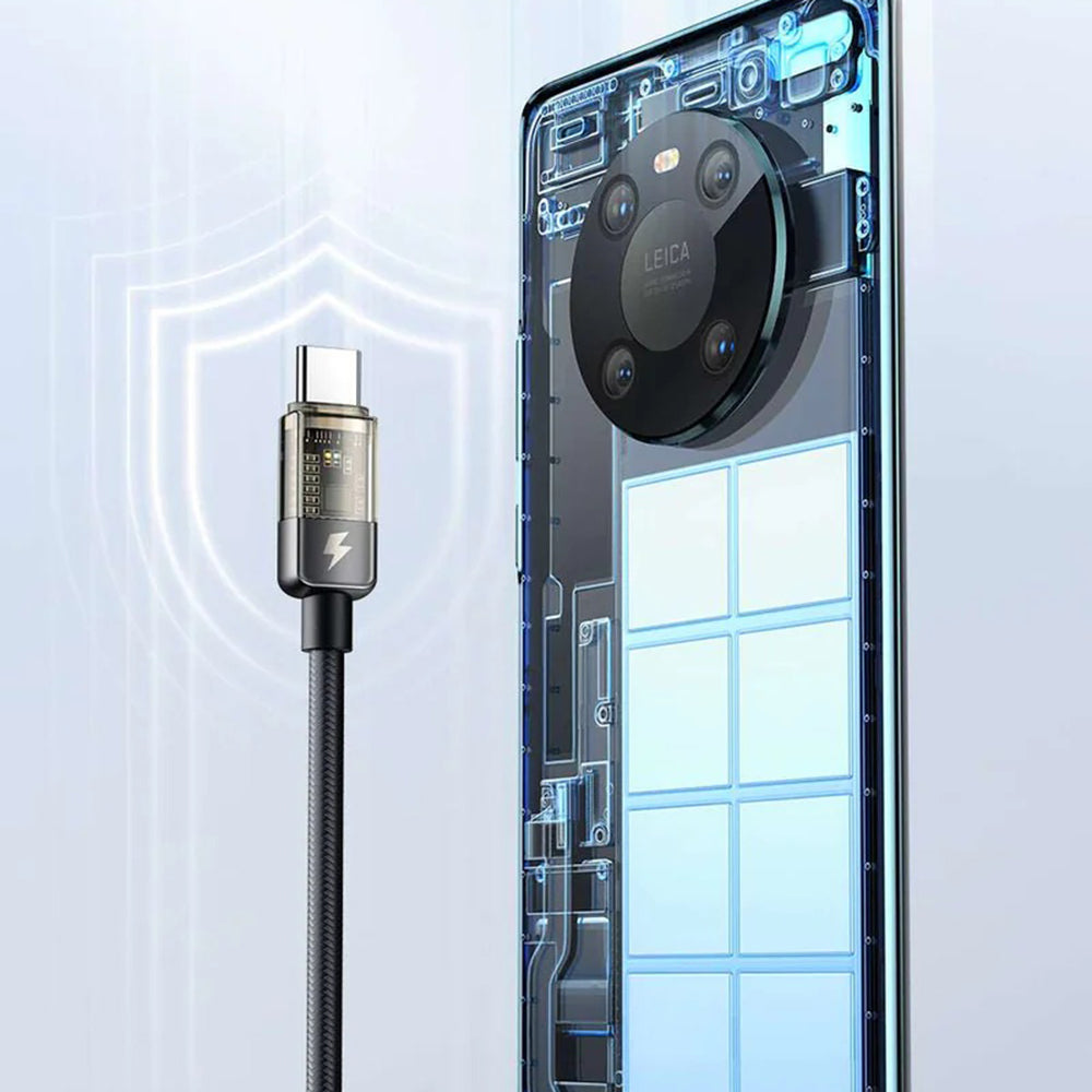 Mcdodo - Data Cable (CA-2840) - Type-C to Type-C, 100W, Fast Charging, Transparent Design, Auto Power Off, 1.2m - Black