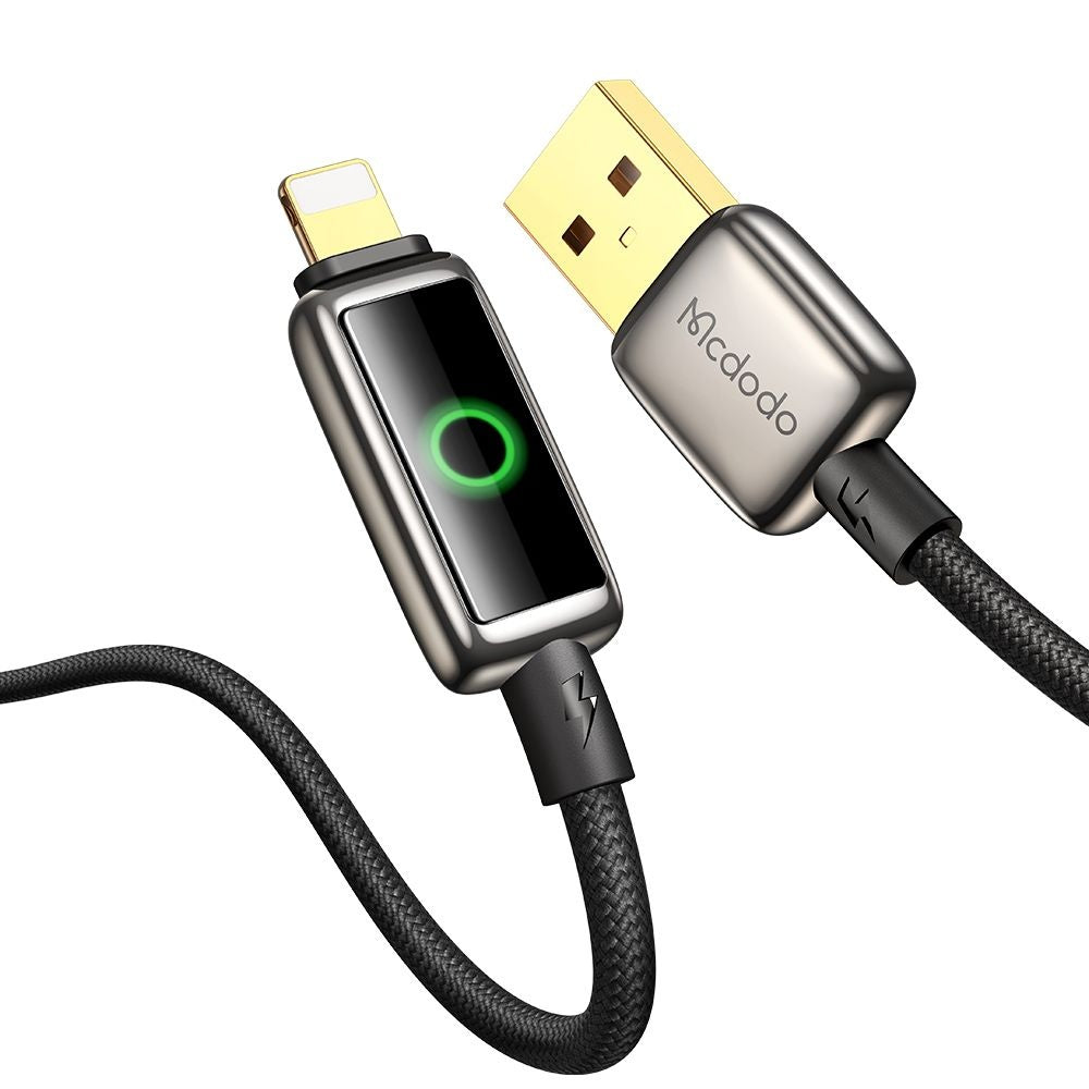 Mcdodo - Data Cable (CA-6590) - with Breathing Light LED Display, USB-A to Lightning, Auto Power Off, 3A, 1.2m - Black