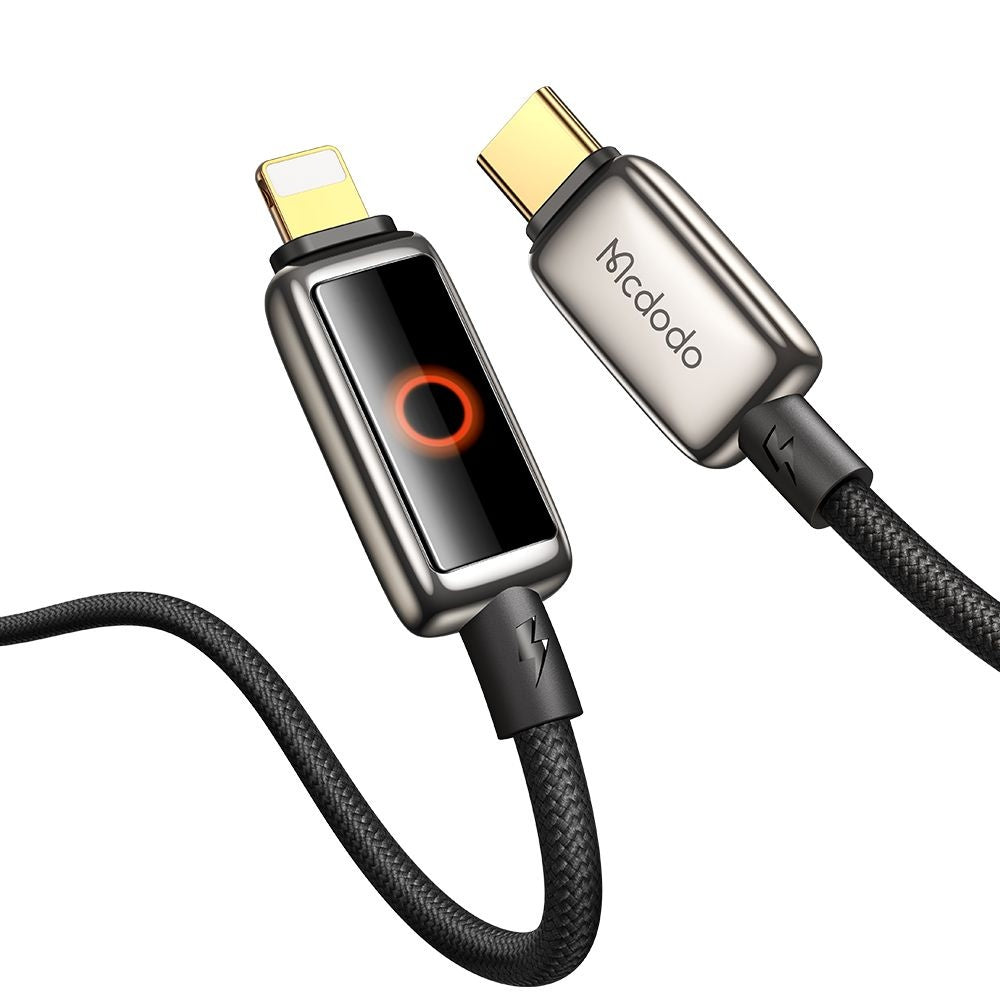 Mcdodo - Data Cable (CA-6670) - with Breathing Light LED Display, USB-C to Lightning, Auto Power Off, 36W, 1.2m - Black