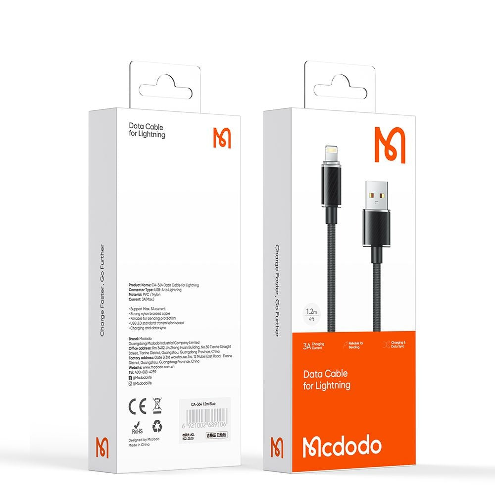 Mcdodo - Data Cable (CA-3640) - USB to Lightning, Transparent Design, 3A, 1.2m - Black