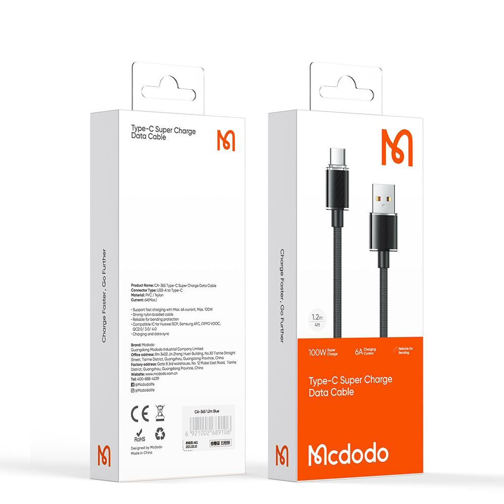 Mcdodo - Data Cable (CA-3650) - Type-C to USB-A, Transparent Design, 100W, 1.2m - Black