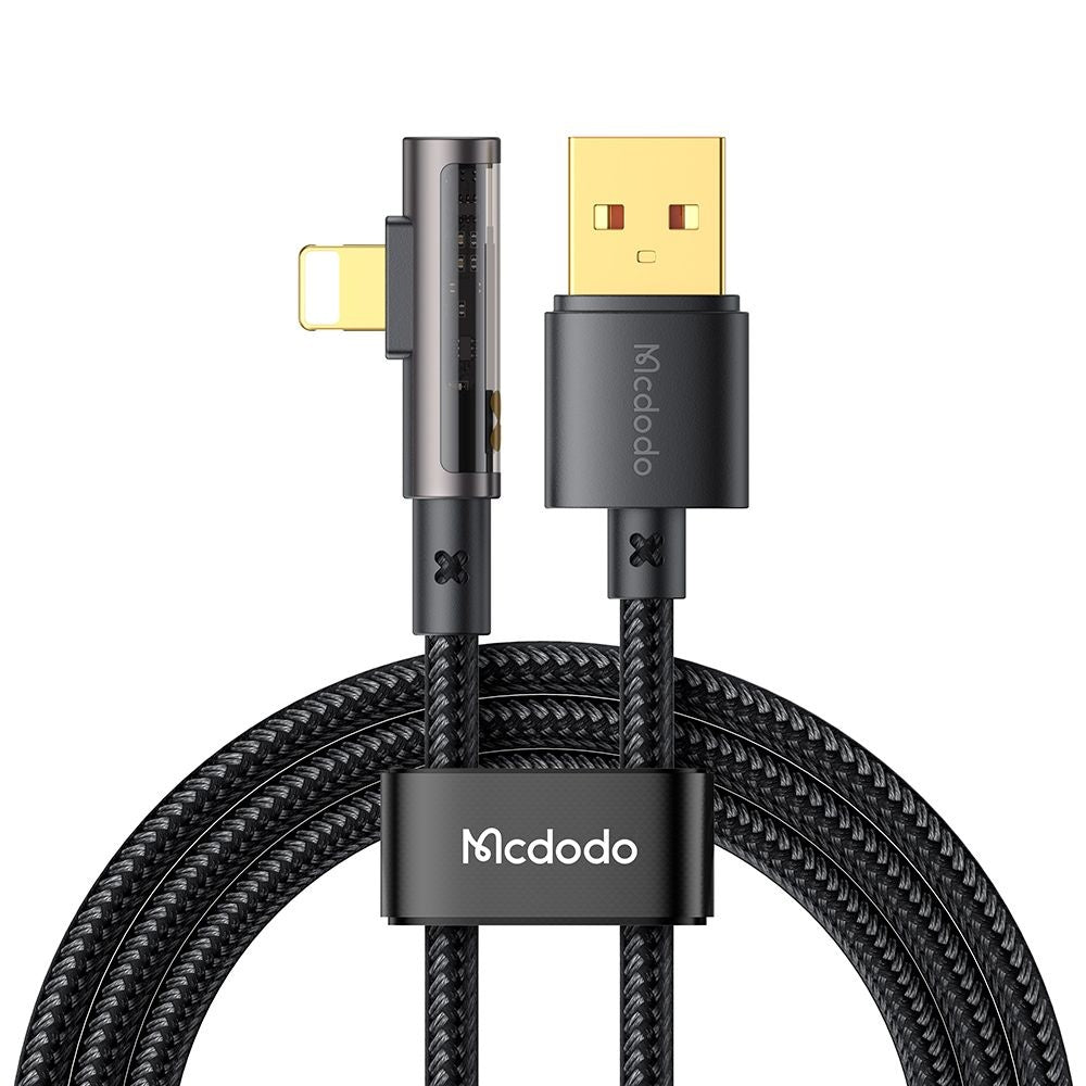 Mcdodo - Data Cable (CA-3510) - USB-A to Lightning, 90 Degree Design, 3A, Transparent Design, 1.2m - Black