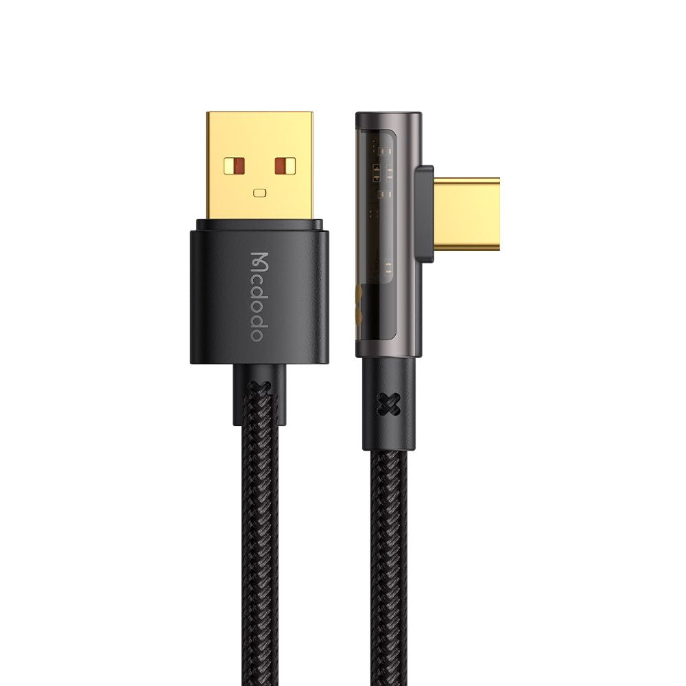 Mcdodo - Data Cable (CA-3380) - USB-C to USB-A, 90 Degree Design, 6A, Transparent Design, 1.2m - Black