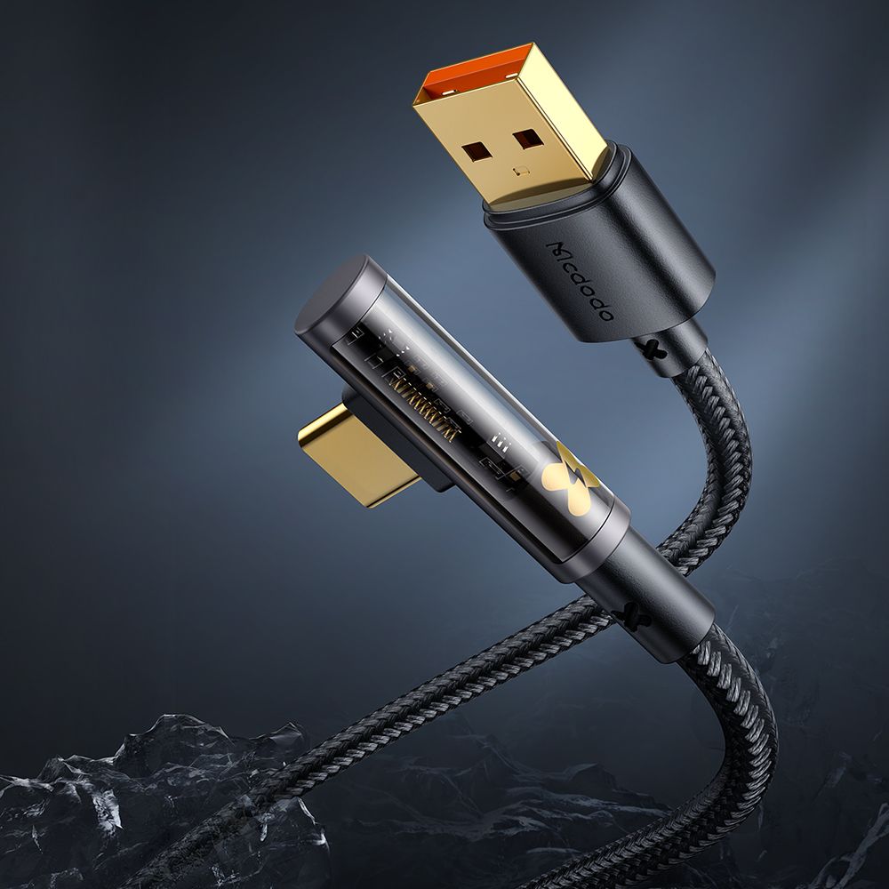 Mcdodo - Data Cable (CA-3380) - USB-C to USB-A, 90 Degree Design, 6A, Transparent Design, 1.2m - Black