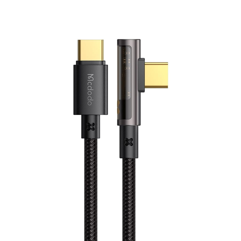 Mcdodo - Data Cable (CA-3400) - USB-C to USB-C, 90 Degree Design, 100W, Transparent Design, 5A, 1.2m - Black