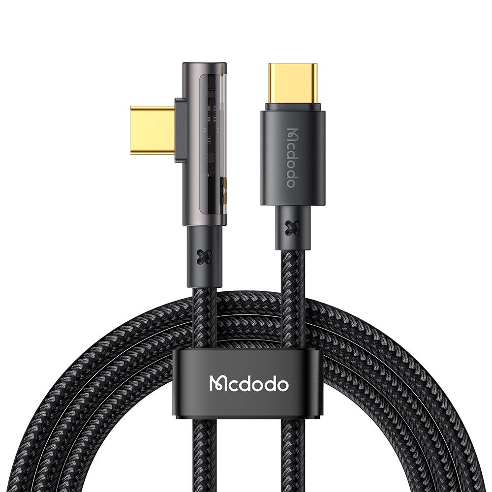 Mcdodo - Data Cable (CA-3400) - USB-C to USB-C, 90 Degree Design, 100W, Transparent Design, 5A, 1.2m - Black