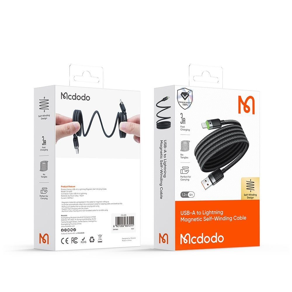 Mcdodo - Data Cable Self-Winding Series (CA-6000) - USB-A to Lightning, 3A, 1.2m - Black