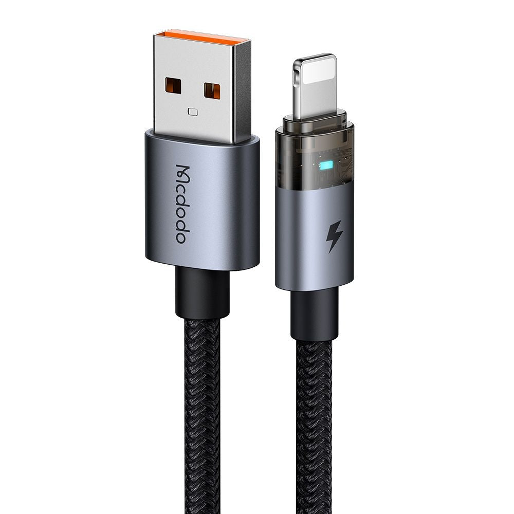 Mcdodo - Data Cable (CA-6910) - with Charging Light, USB-A to Lightning, Transparent Cable, 1.2m - Black