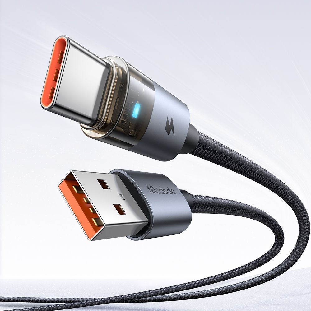 Mcdodo - Data Cable (CA-6890) - with Charging Light, USB-C to USB-A, Transparent Cable, 6A, 1.2m - Black