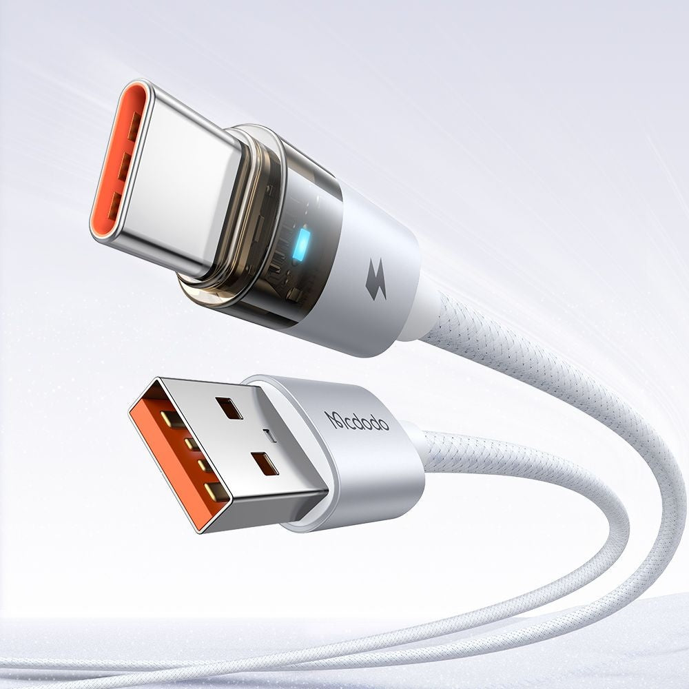 Mcdodo - Data Cable (CA-6892) - with Charging Light, USB-C to USB-A, Transparent Cable, 6A, 1.2m - White