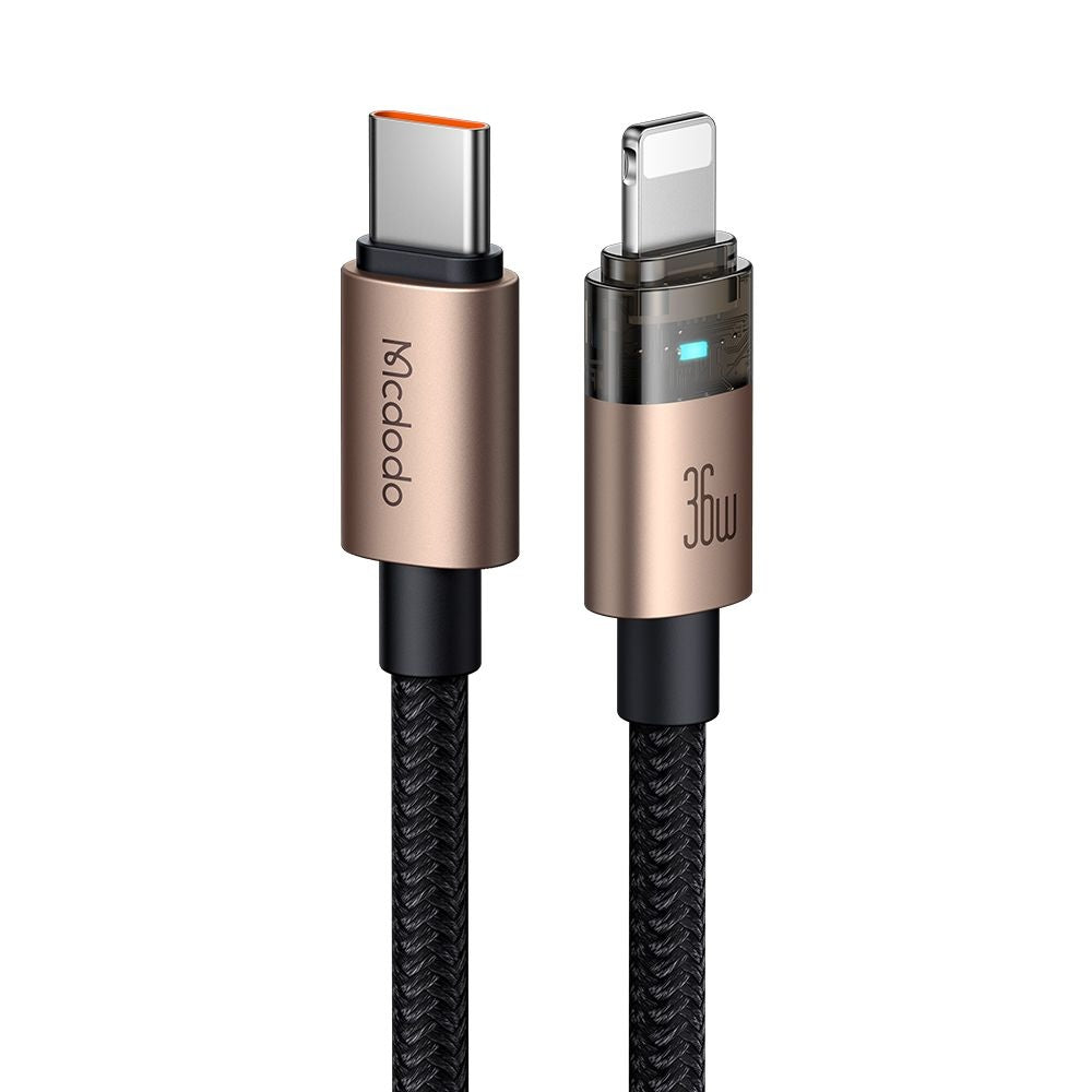 Mcdodo - Data Cable (CA-6941) - with Charging Light, USB-C to Lightning, Transparent Cable, 36W, 1.2m - Desert Gold