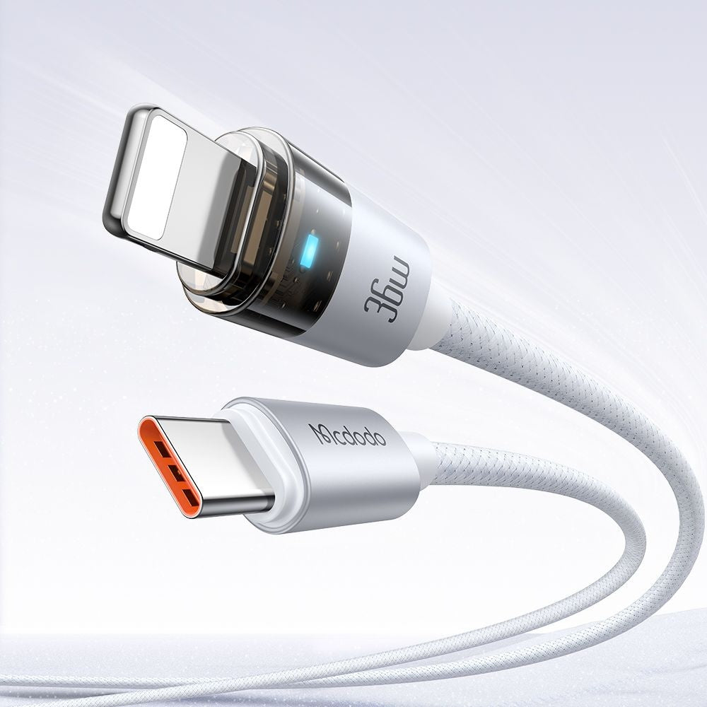 Mcdodo - Data Cable (CA-6942) - with Charging Light, USB-C to Lightning, Transparent Cable, 36W, 1.2m - White