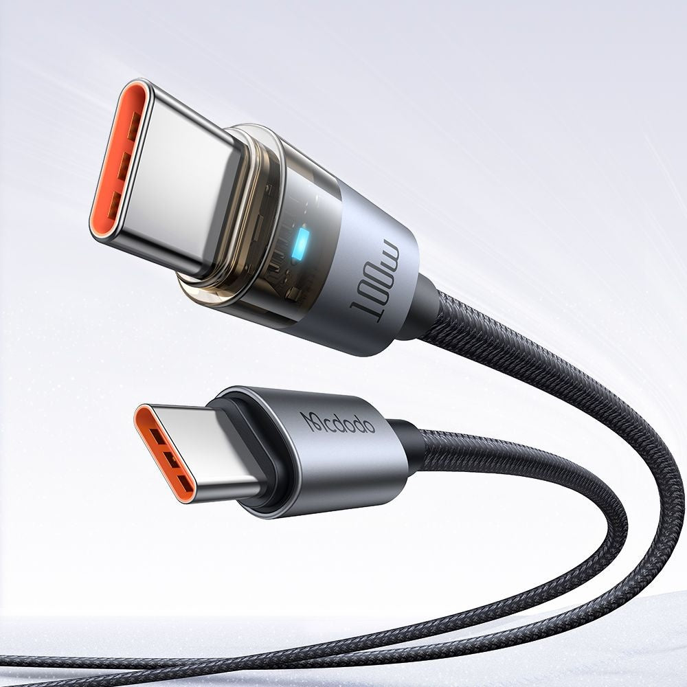 Mcdodo - Data Cable (CA-5580) - with Charging Light, USB-C to USB-C, Transparent Cable, 100W, 1.2m - Black