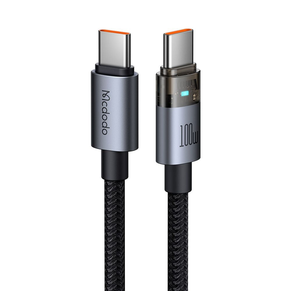 Mcdodo - Data Cable (CA-5580) - with Charging Light, USB-C to USB-C, Transparent Cable, 100W, 1.2m - Black