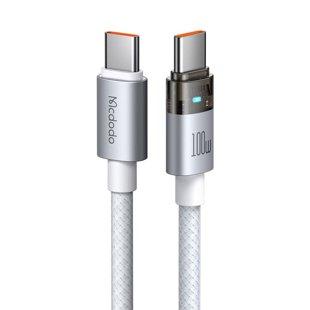 Mcdodo - Data Cable (CA-5582) - with Charging Light, USB-C to USB-C, Transparent Cable, 100W, 1.2m - White