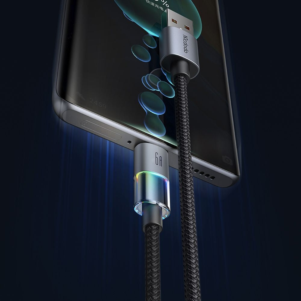 Mcdodo - Data Cable (CA-8180) - with 7 Colorful Lights, USB-A to USB-C, 6A, 1.2m - Black