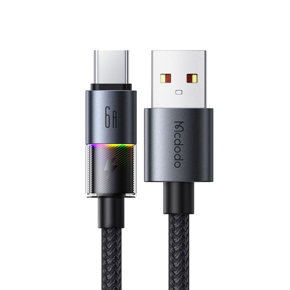 Mcdodo - Data Cable (CA-8180) - with 7 Colorful Lights, USB-A to USB-C, 6A, 1.2m - Black