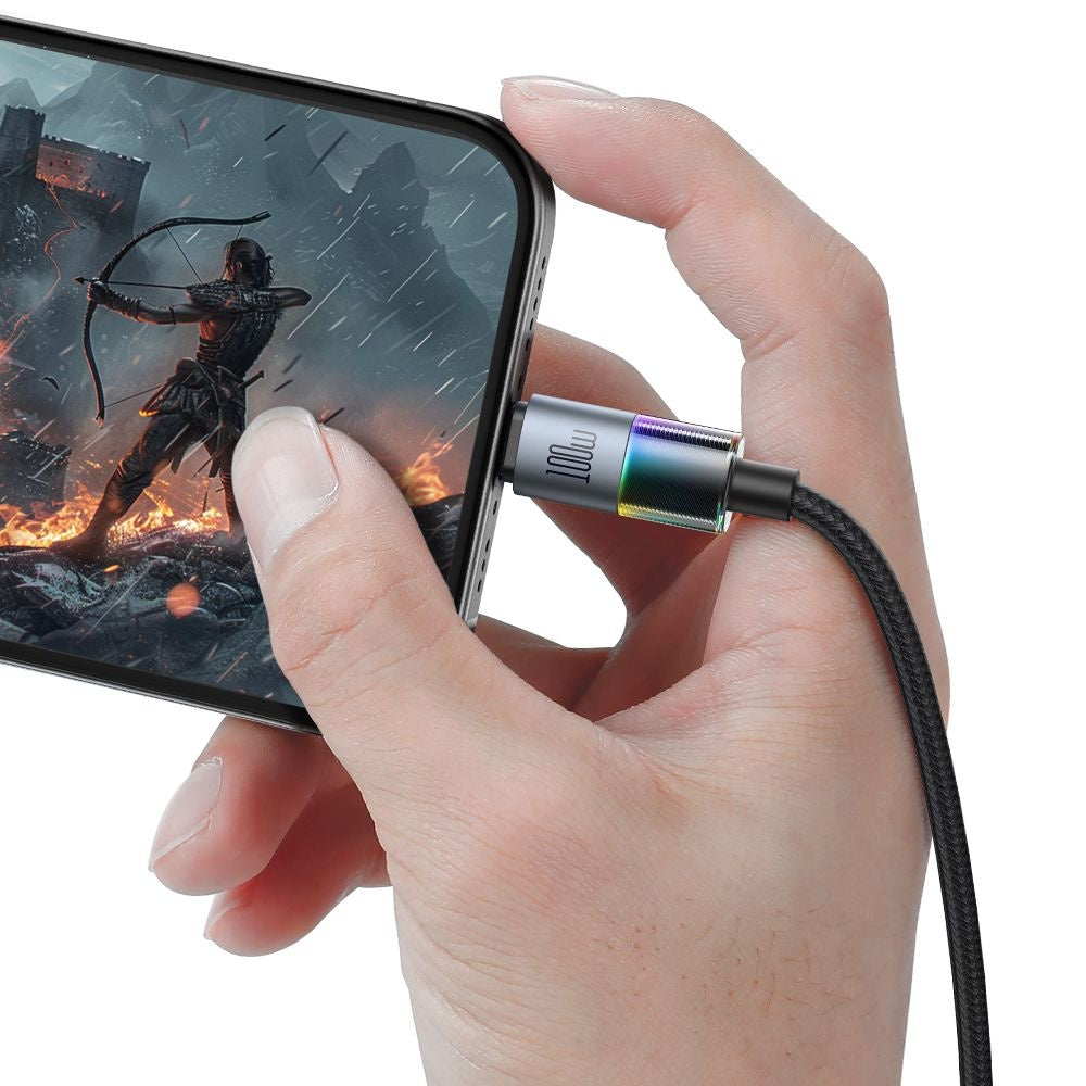 Mcdodo - Data Cable (CA-8200) - with 7 Colorful Lights, USB-C to USB-C, 100W, 5A, 1.2m - Black