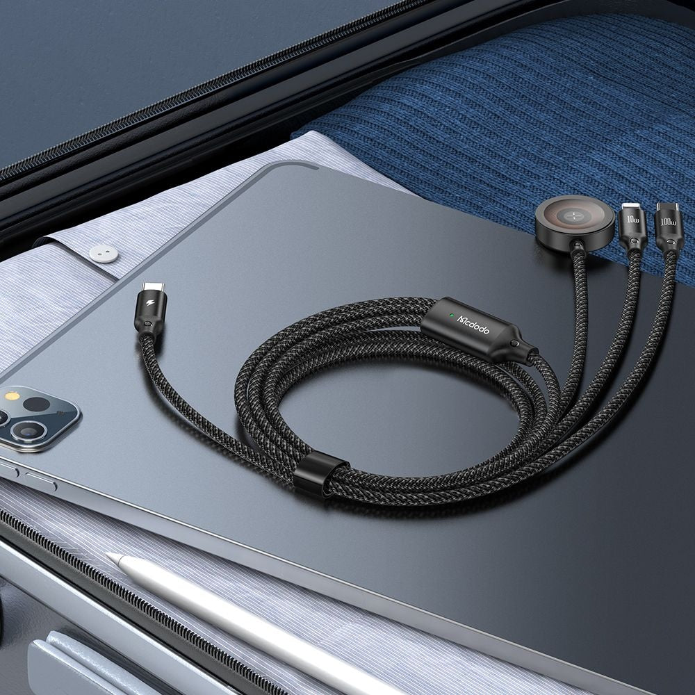 Mcdodo - 3in1 Data Cable O Series (CA-4940) - USB-C to Lightning/USB-C/Wireless Charger Apple Watch, 100W, 1.2m - Black