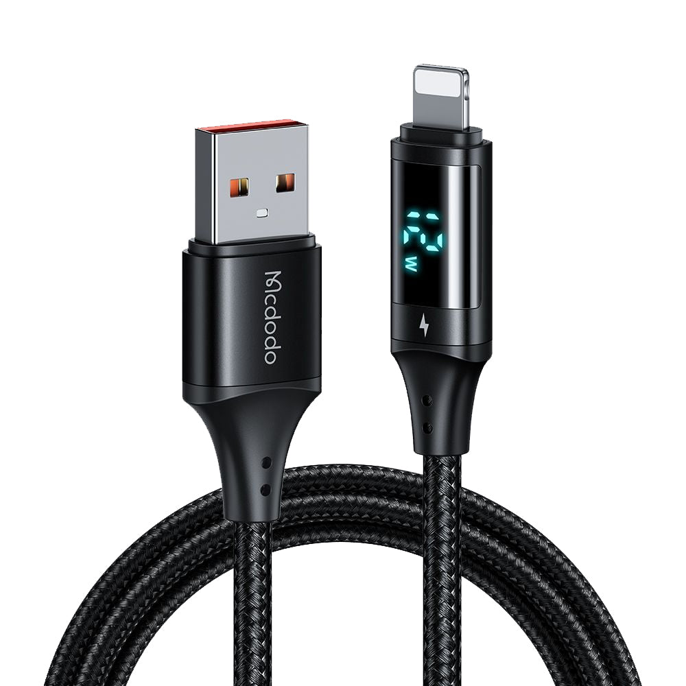Mcdodo - Data Cable (CA-1060) - USB 2.0 to Ligthning, with Digital Displaly, Nylon Braided, Aluminum Alloy, 3A, 1.2m - Black