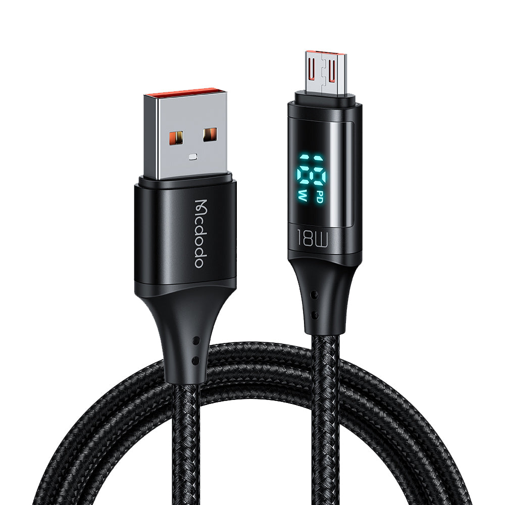 Mcdodo - Data Cable (CA-1070) - USB 2.0 to Micro-USB, with Digital Displaly, Nylon Braided, Aluminum Alloy, 3A, 1.2m - Black