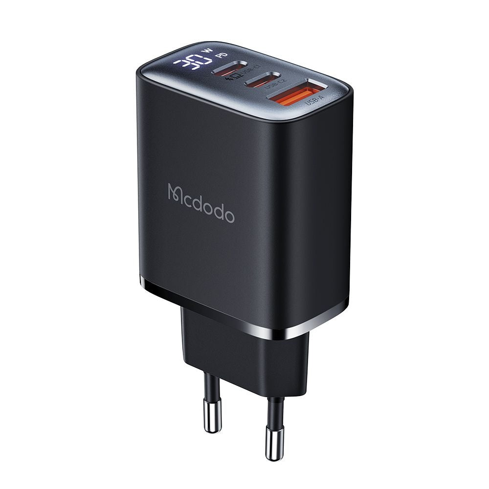 Mcdodo - Wall Charger (CH-2180) - 2x USB-C, 1x USB-A, 30W, Fast Charger, Digital Display - Black