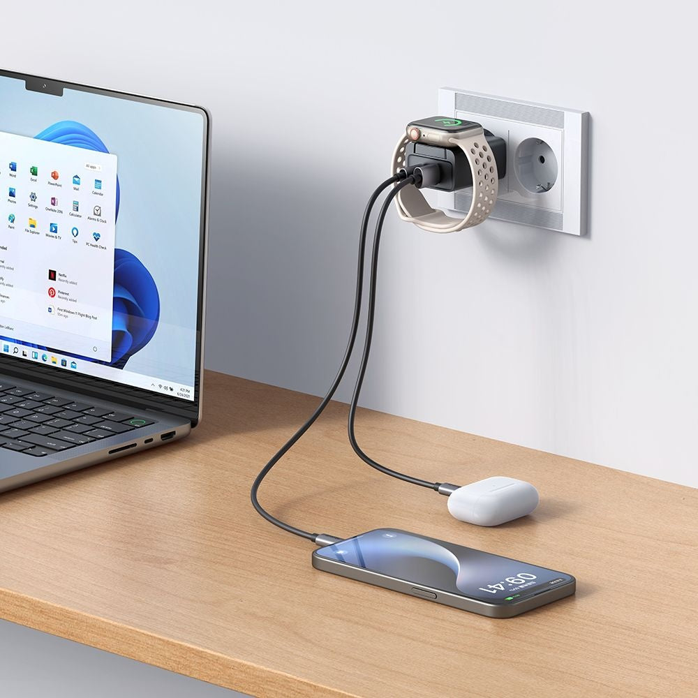 Mcdodo - Wall Charger Travel Companion Series (CH-3700) - with Built-in Apple Watch Charger, 30W, USB-A/C - Black