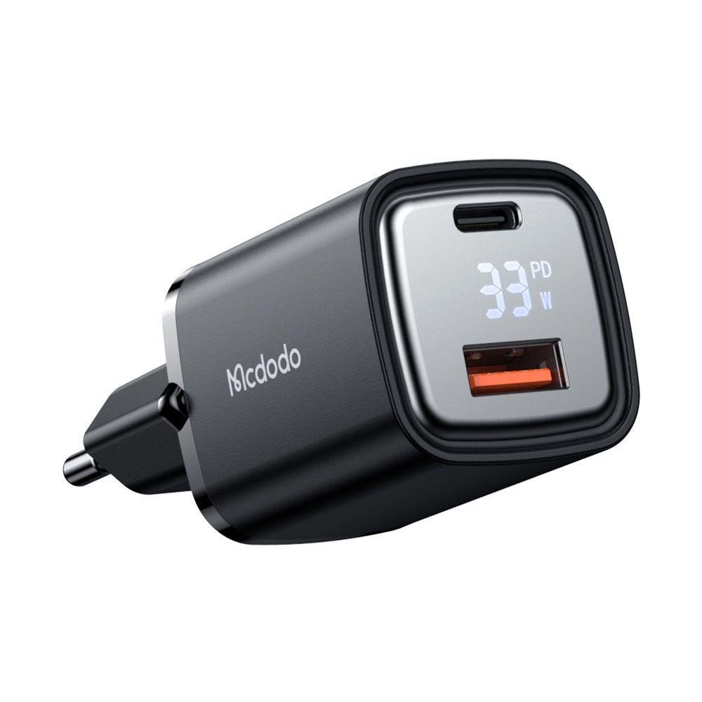 Mcdodo - Wall Charger Graphite Series (CH-1701) - USB-A, USB-C, 33W, Fast Charger, Digital Display - Black