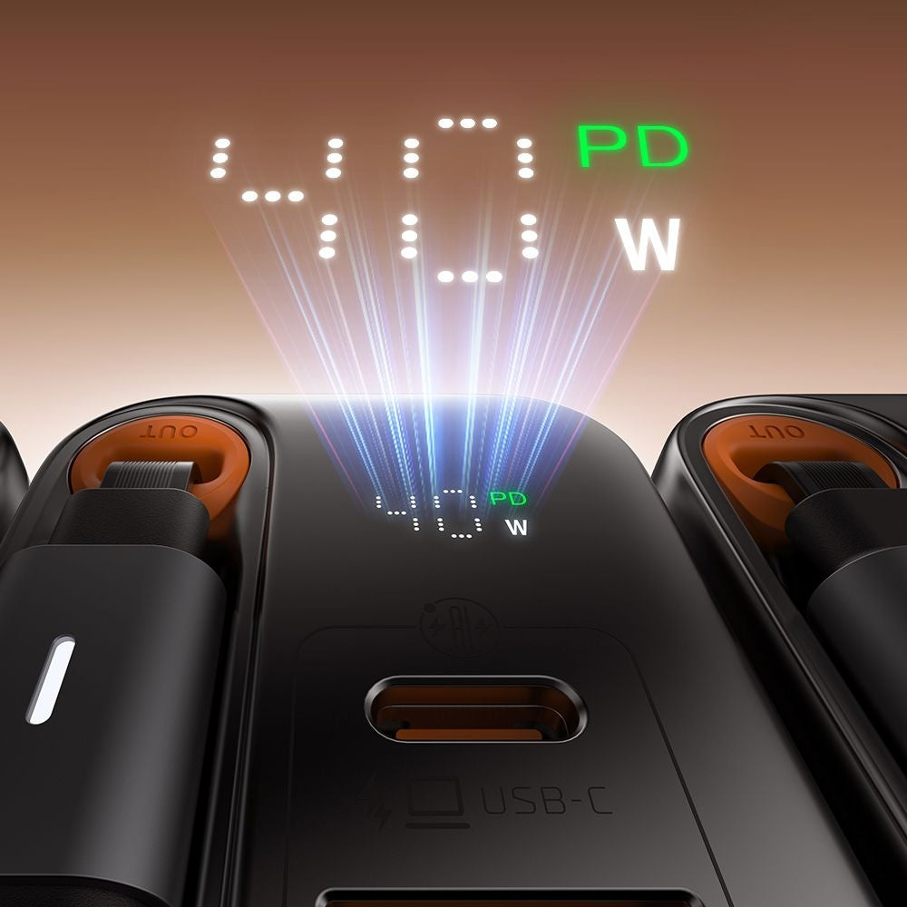 Mcdodo - Wall Charger FreeGo Series (CH-4281) - Built-in USB-C Retractable Cable, USB-A/C, 40W, Digital Display, 65cm - Black